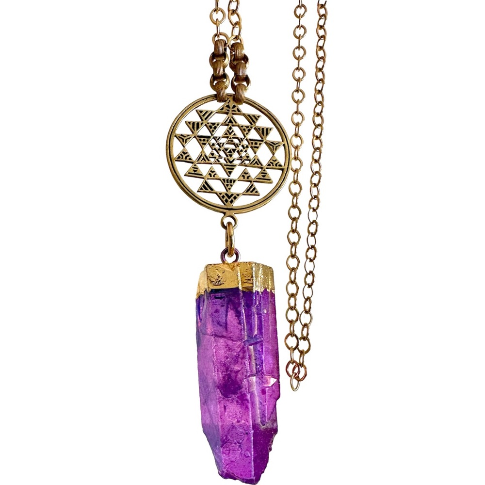 Bright Rose Quartz Crystal Pendant Gold Chain Necklace Unique Artisan Handmade